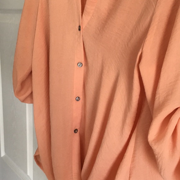 She + Sky Sheer Drape-Front Button-Up Blouse - Picture 3 of 6